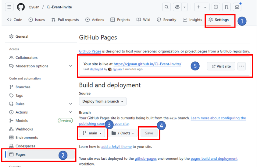 Configuring Github Page settings